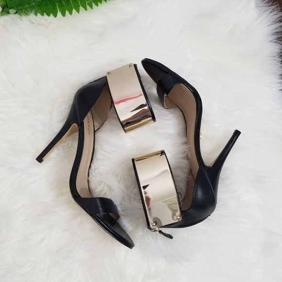bebe Shoes - bebe | Black and Gold High Heels Zippered Size 8